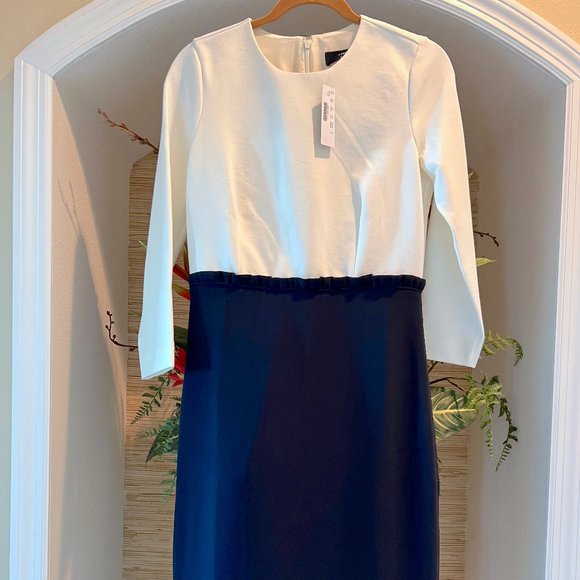 J. Crew Combo Sheath Dress Navy Ivory Size 4 Tall - Picture 3 of 6